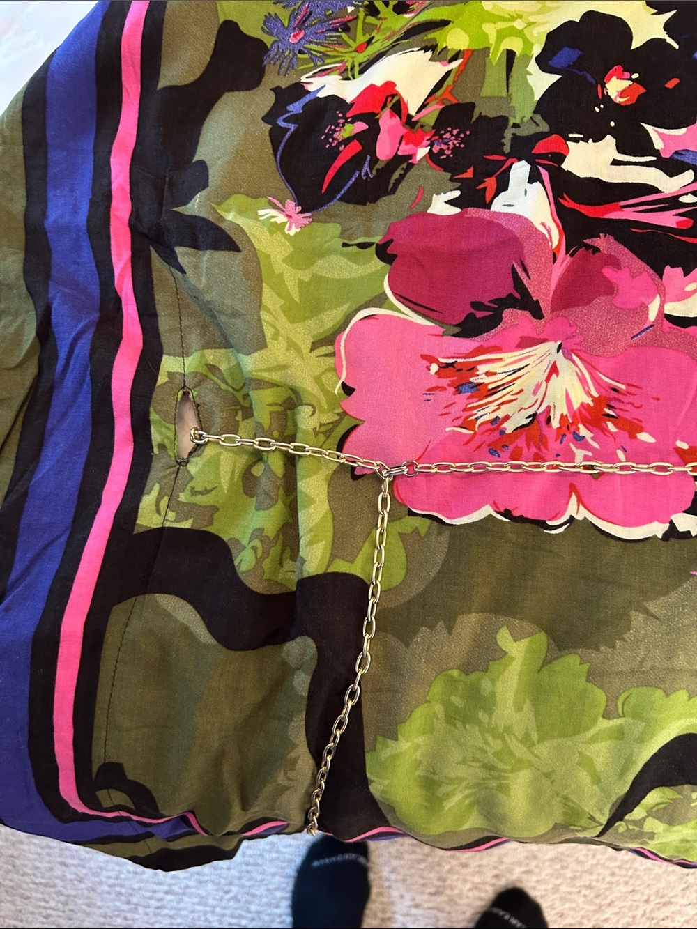 Unique Spectrum Olive, Pink & Blue Floral Tunic and metal belt 3X - Picture 6 of 8